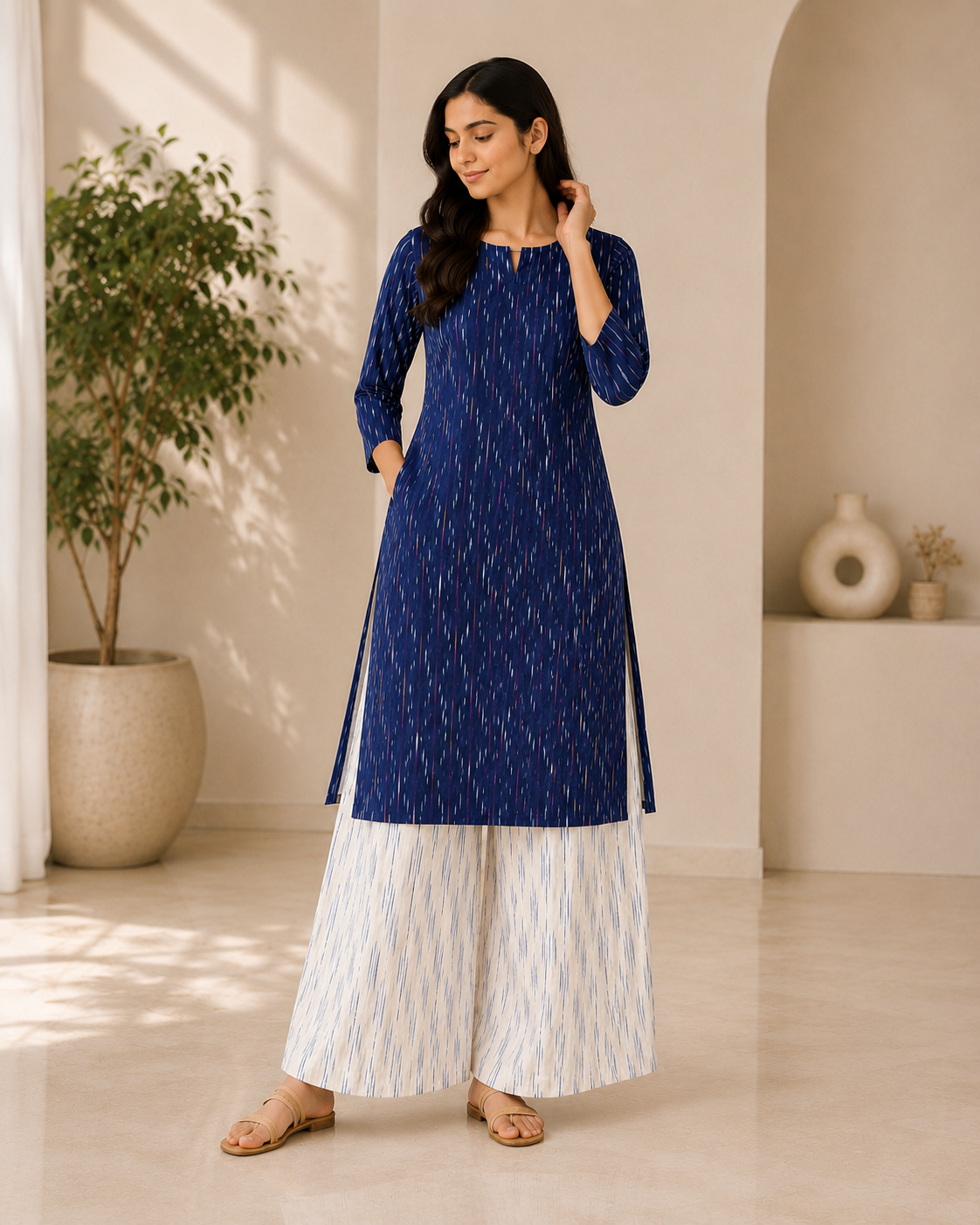 Indigo Blue Ikkath Kurta & Palazzo Set