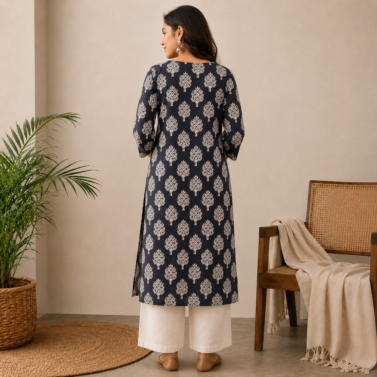 Black Floral Straight Cut Kurthi