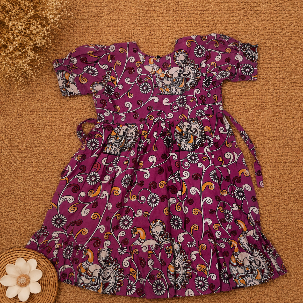 Pink Kalamkari Frill Frock