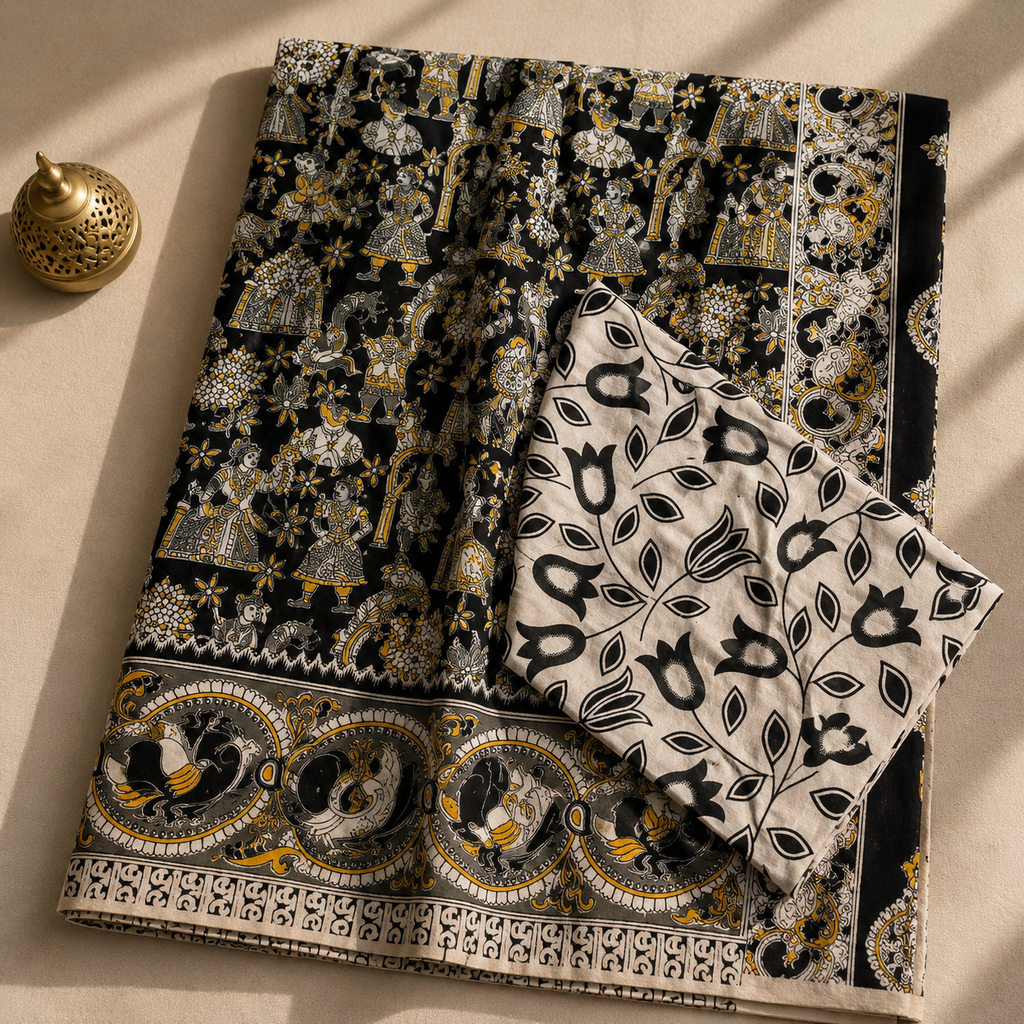 Black Kalamkari Cotton Saree