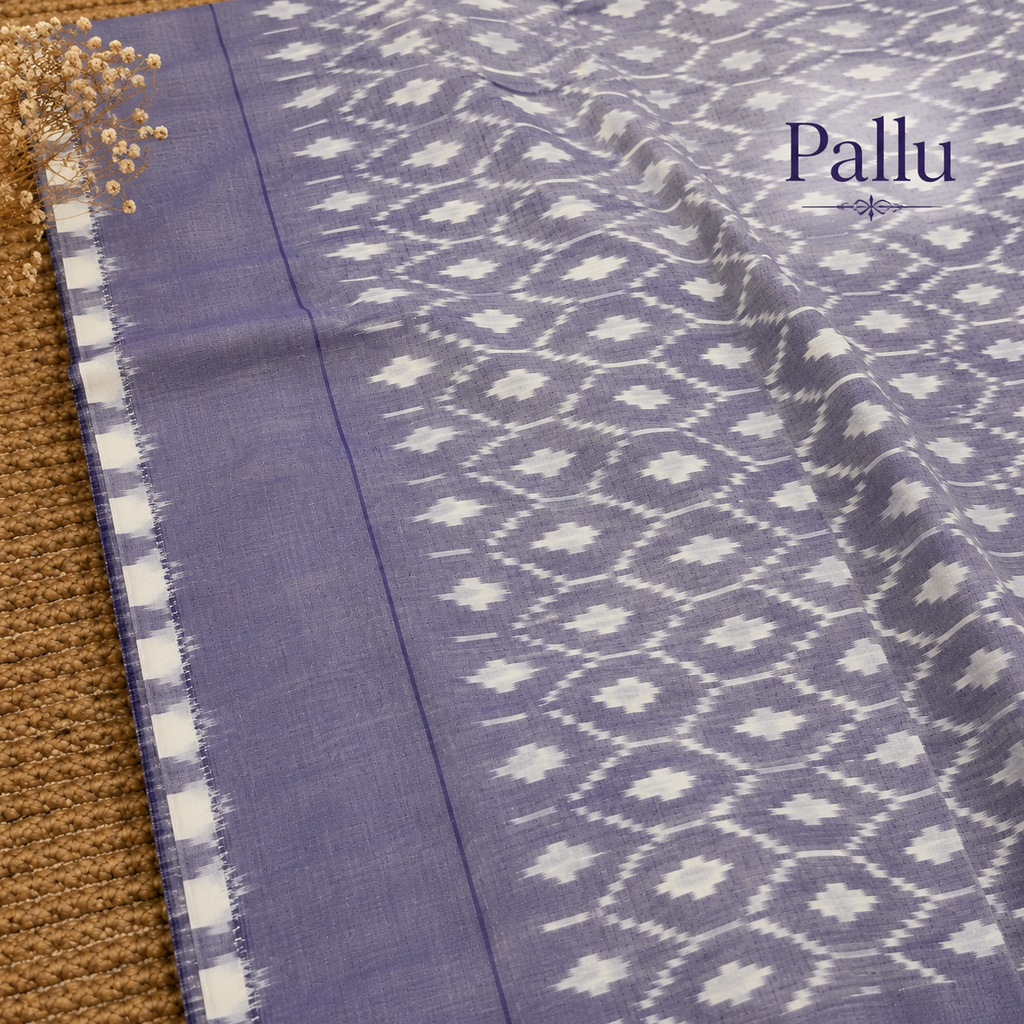Purple & Off-White Single Ikat Mercerised Cotton Saree
