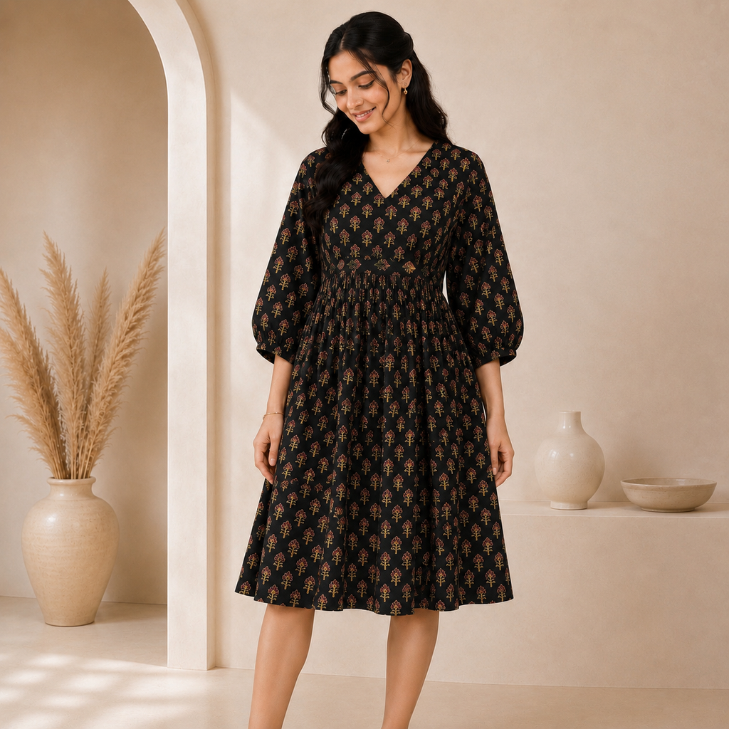 Black Floral Printed Dress
