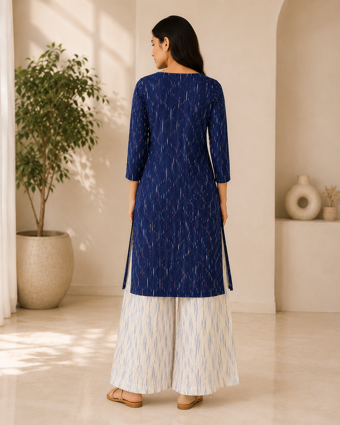 Indigo Blue Ikkath Kurta & Palazzo Set