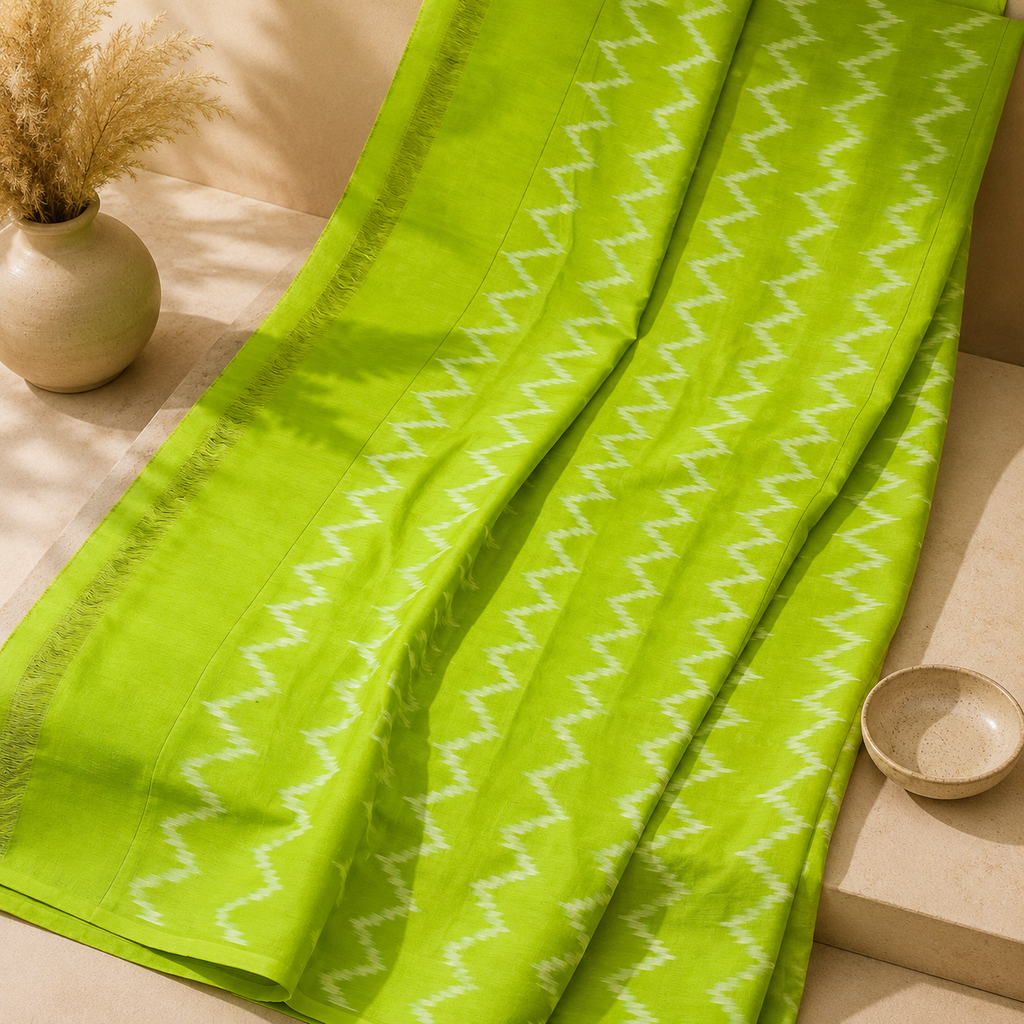 Green Single Ikkath Pochampally Cotton Saree