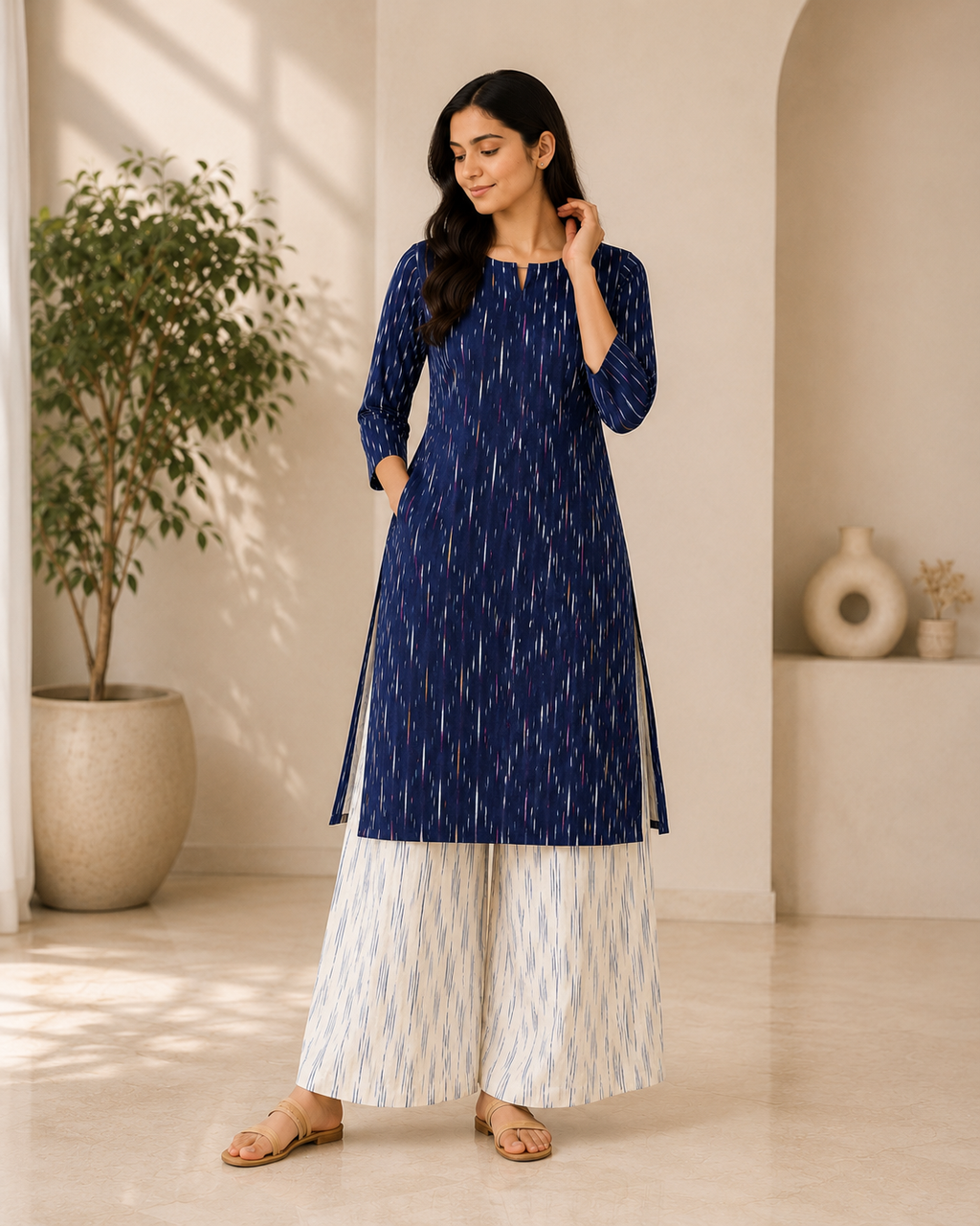 Indigo Blue Ikkath Kurta & Palazzo Set