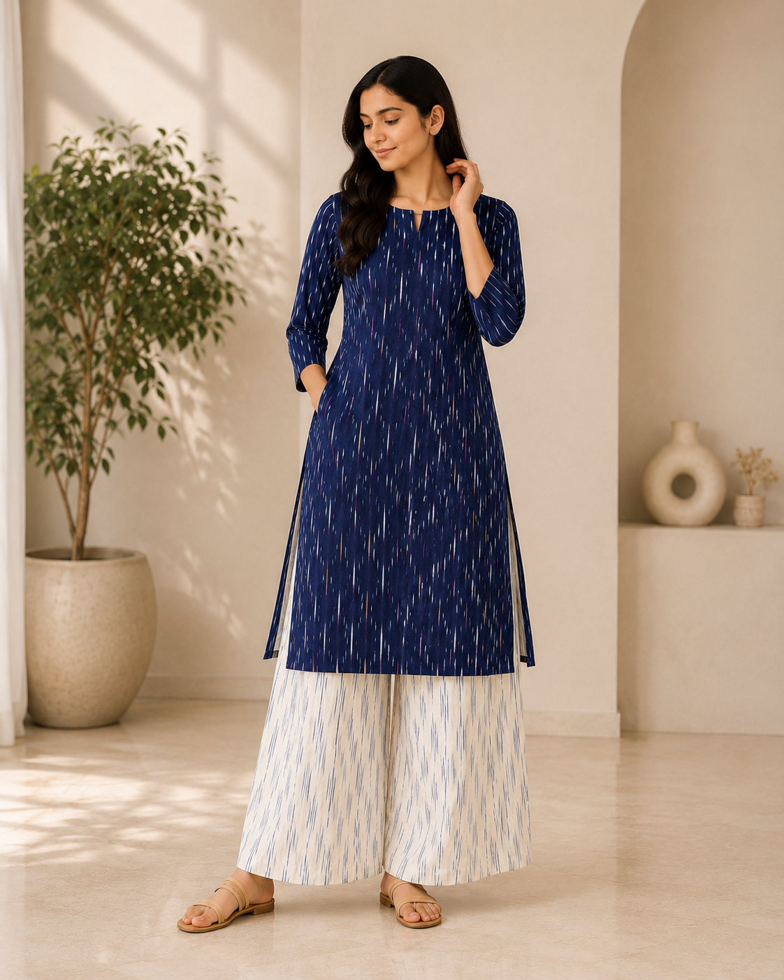 Indigo Blue Ikkath Kurta & Palazzo Set