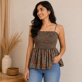 Sage Green Floral Smocked Cotton Top