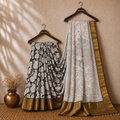 Black Kalamkari Mangalagiri Silk Saree - Big Kanchi Border