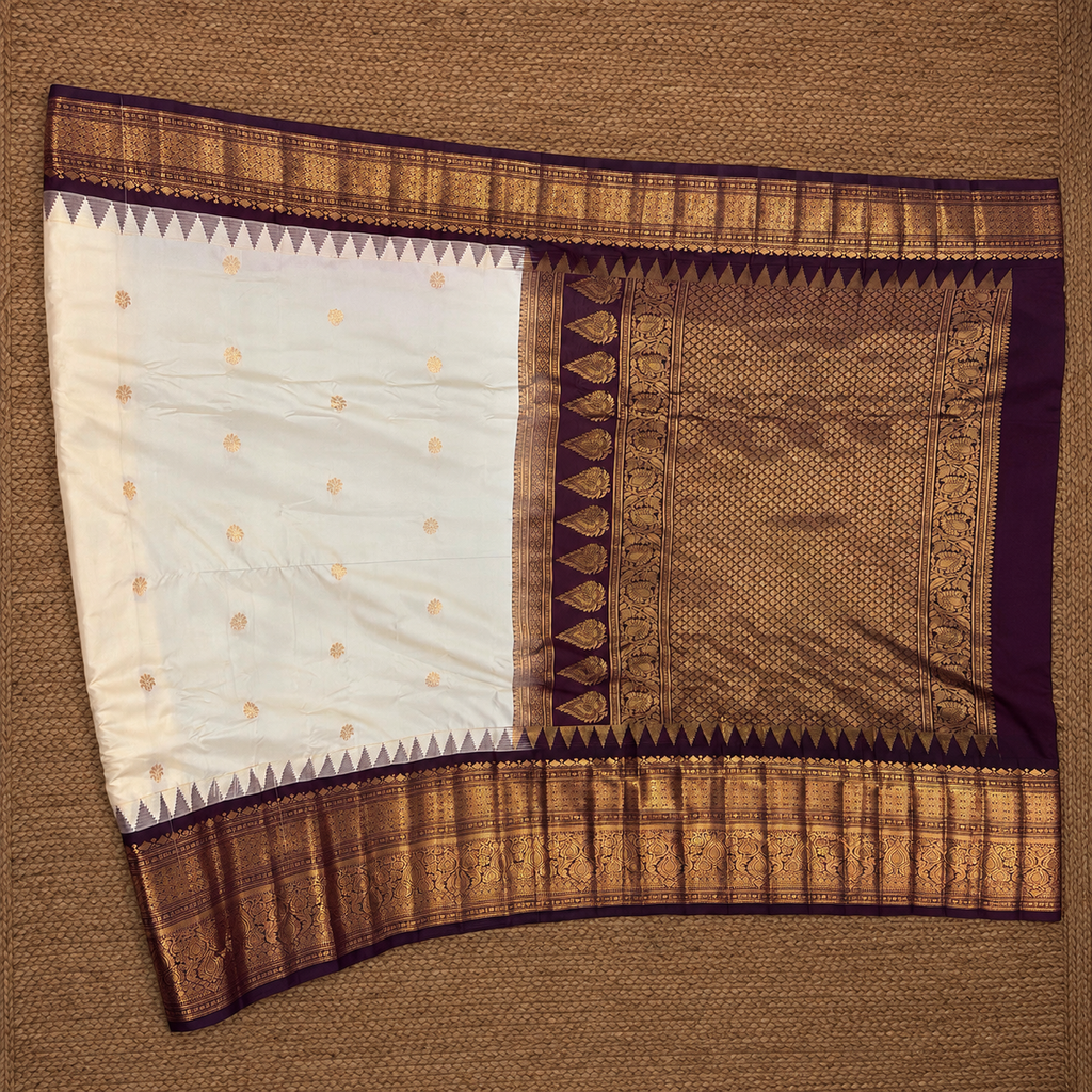 Cream & Burgundy Semi Gadwal Silk Saree