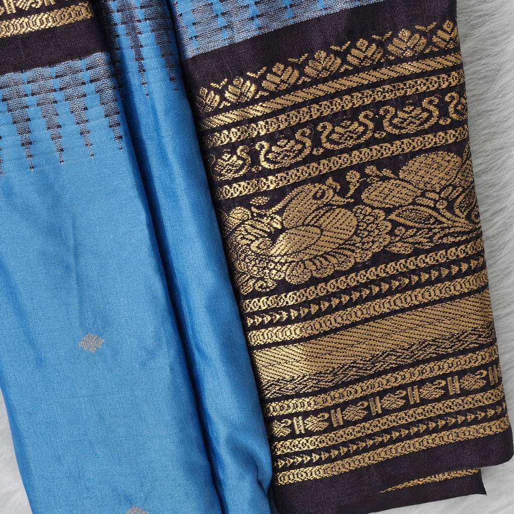 Vivid Turquoise & Deep Wine Semi Gadwal Silk Saree