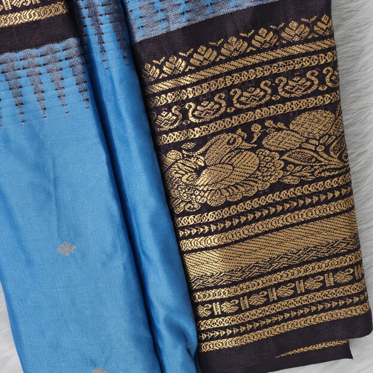 Vivid Turquoise & Deep Wine Semi Gadwal Silk Saree