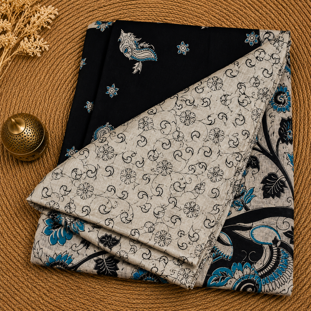 Black Kalamkari Cotton Saree