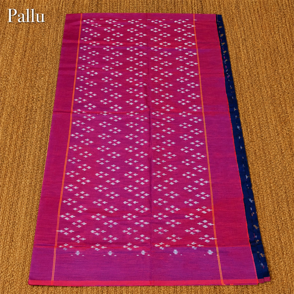 Blue & Pink Single Ikat Mercerised Cotton Saree