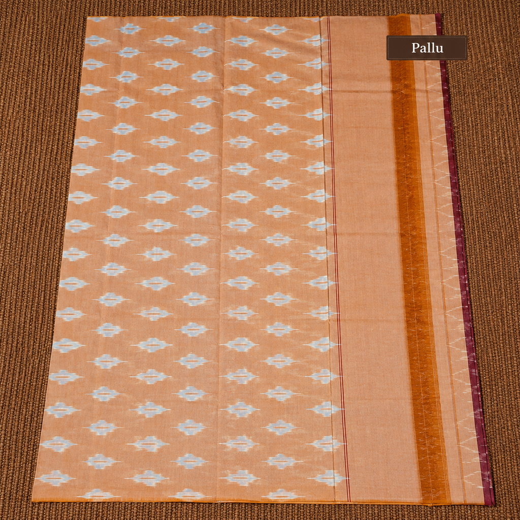 Peach & Orange Single Ikat Mercerised Cotton Saree