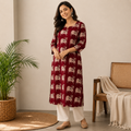 Red Pichwai Straight Cut Kurthi