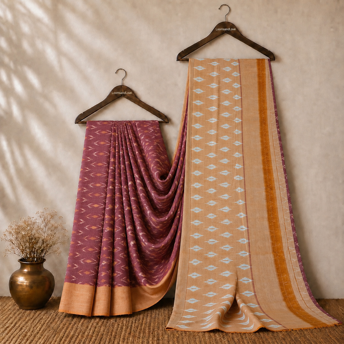 Peach & Orange Single Ikat Mercerised Cotton Saree