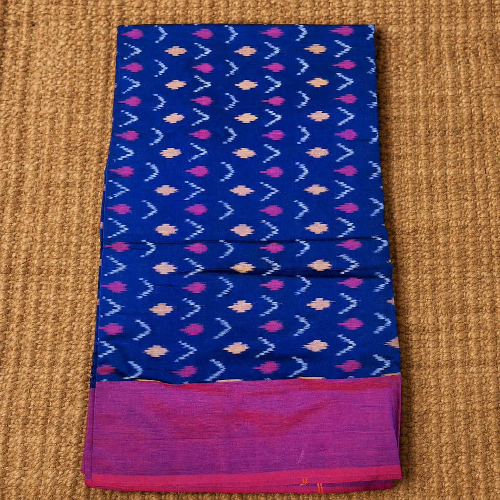 Blue & Pink Single Ikat Mercerised Cotton Saree