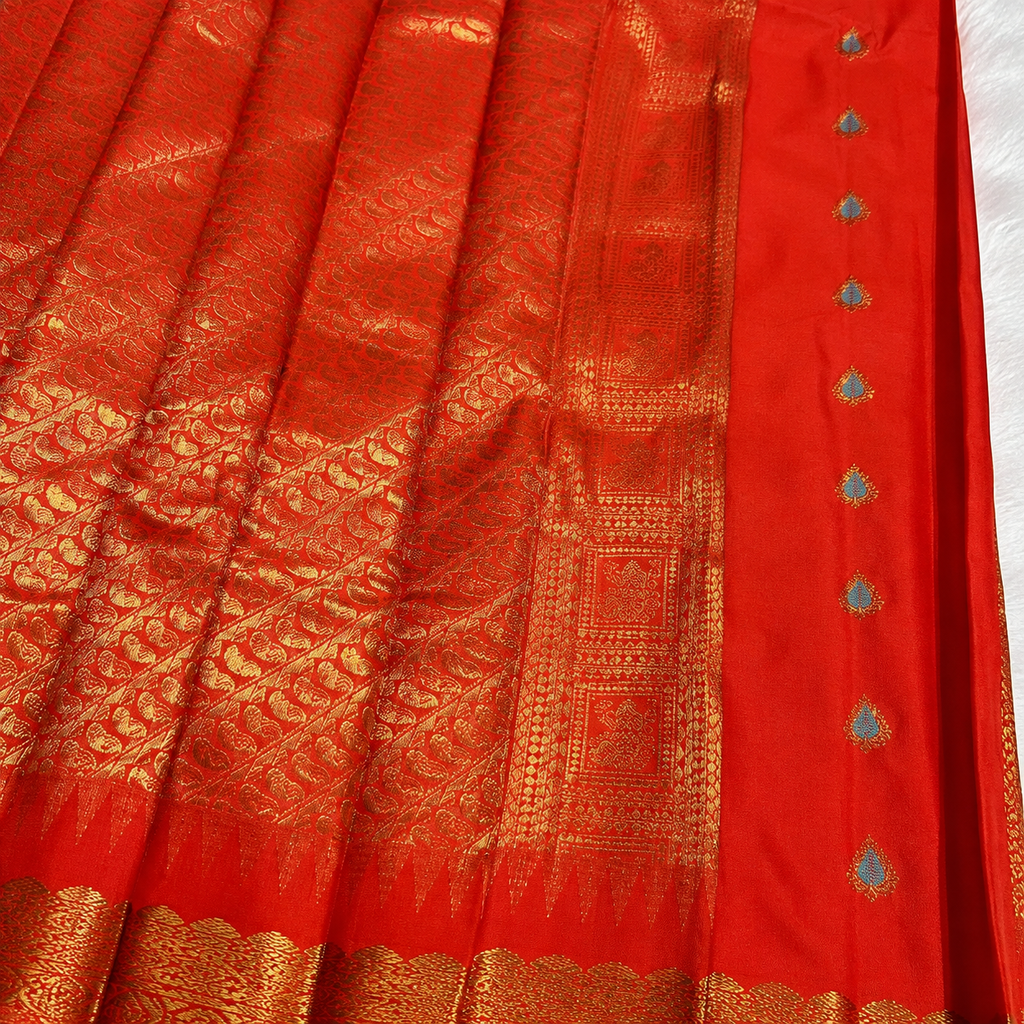 Skyblue & Orange Semi Gadwal Silk Saree
