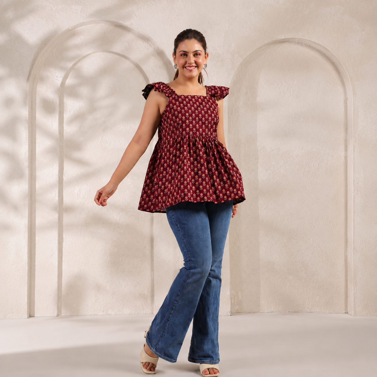 Maroon Peplum Top with pocket