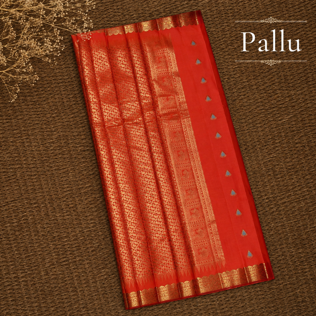 Skyblue & Orange Semi Gadwal Silk Saree