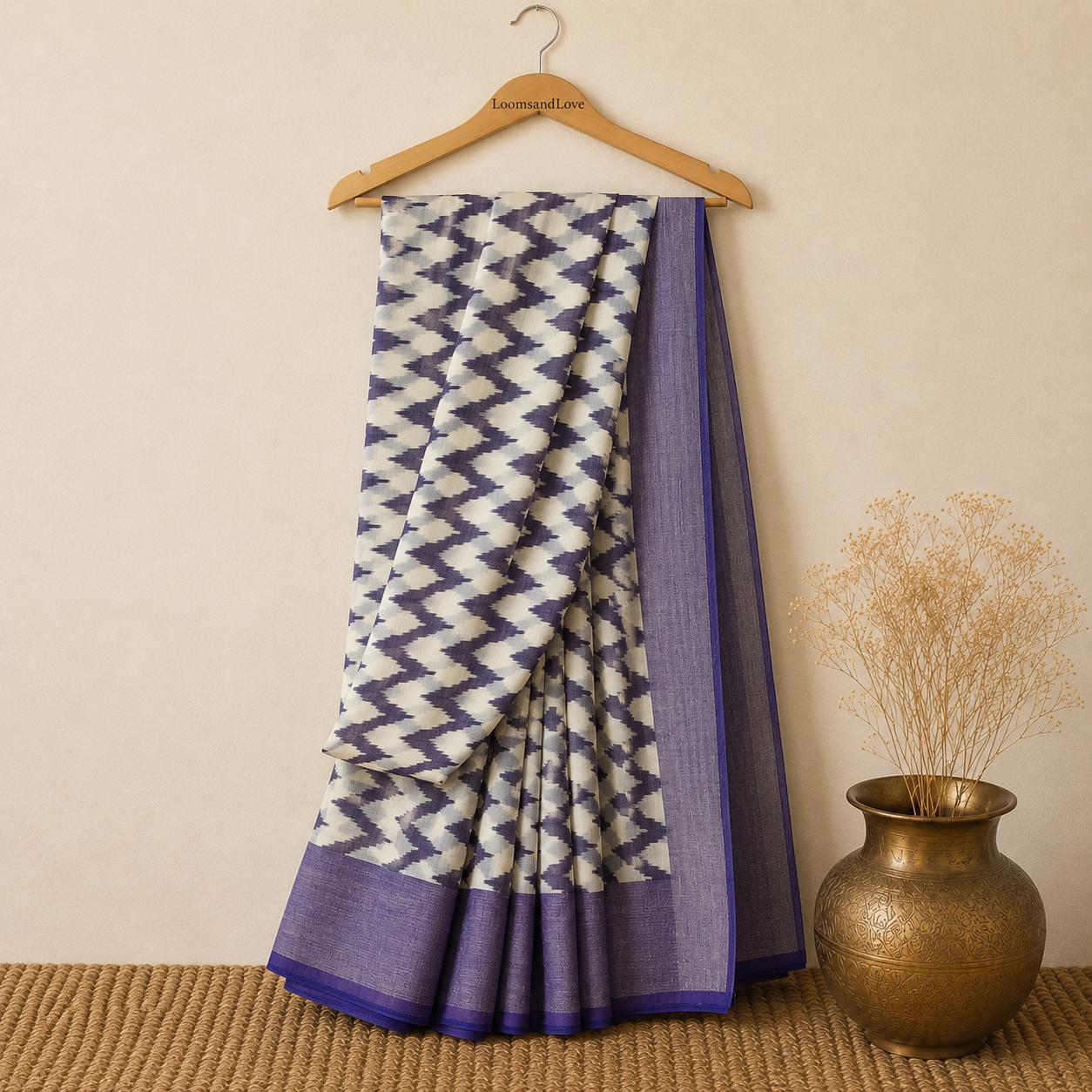 Purple & Off-White Single Ikat Mercerised Cotton Saree