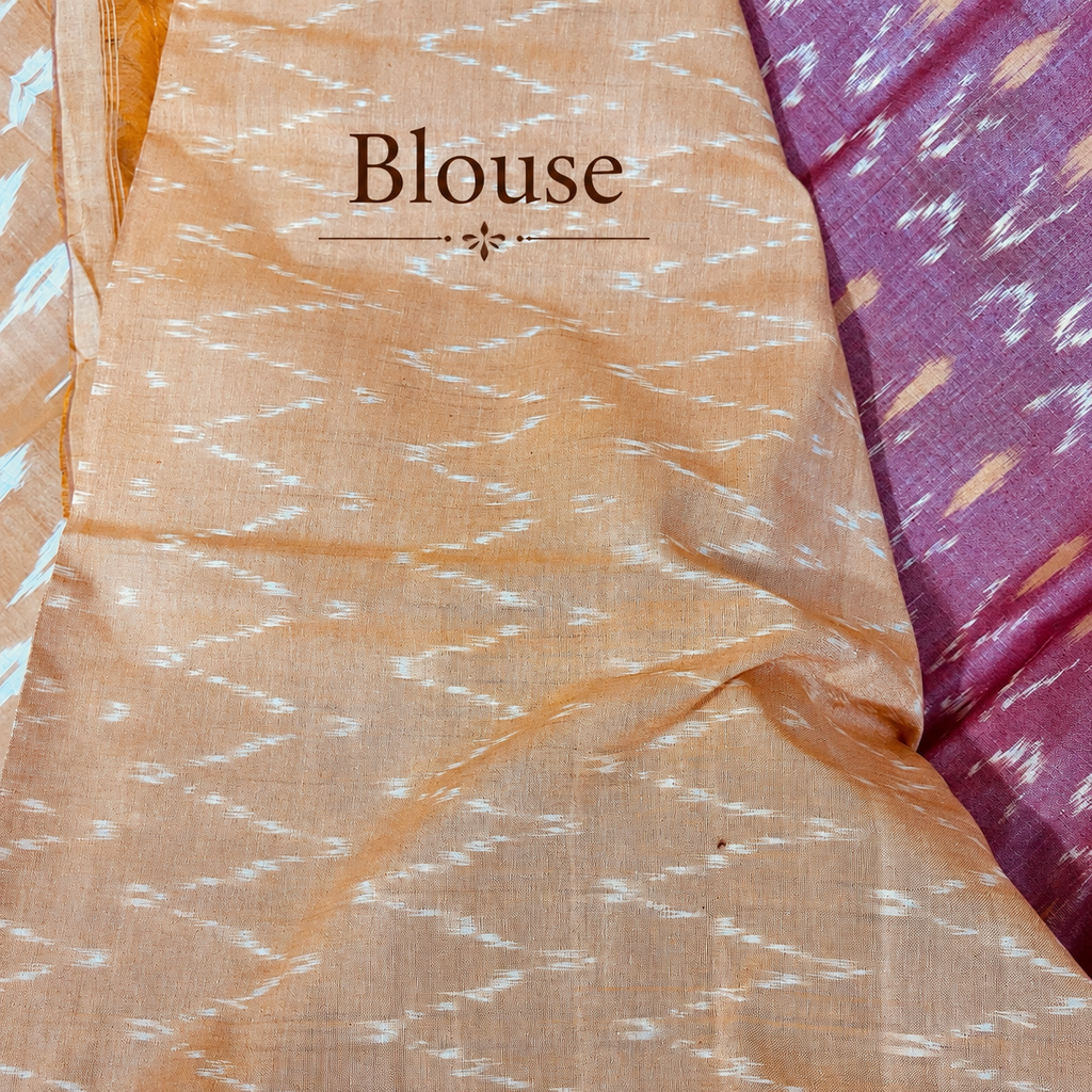 Peach & Orange Single Ikat Mercerised Cotton Saree