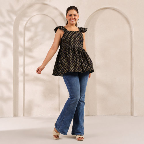 Black Peplum Top with pocket