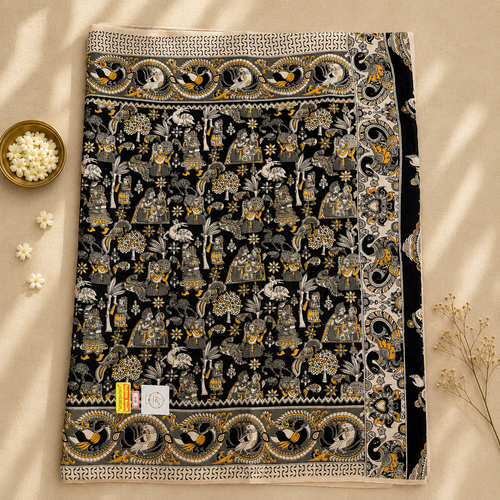 Black Kalamkari Cotton Saree