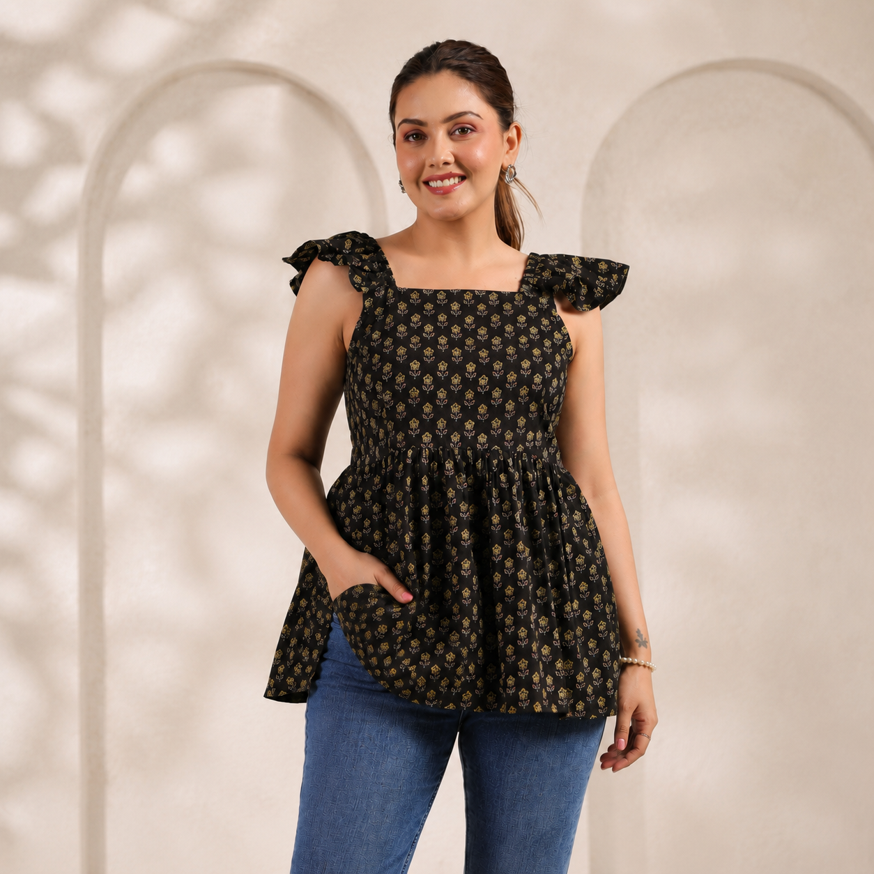 Black Peplum Top with pocket
