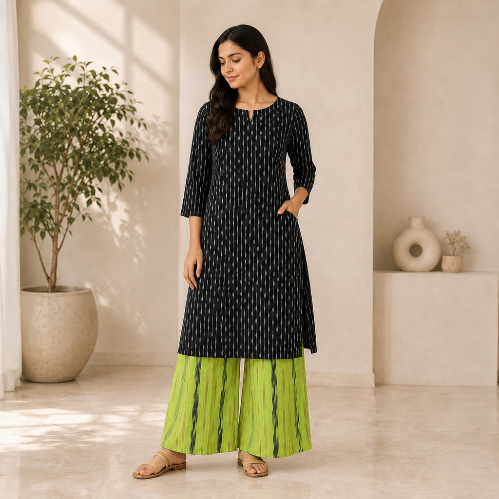 Black Ikkath Kurta & Palazzo Set