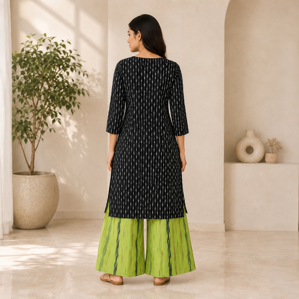 Black Ikkath Kurta & Palazzo Set