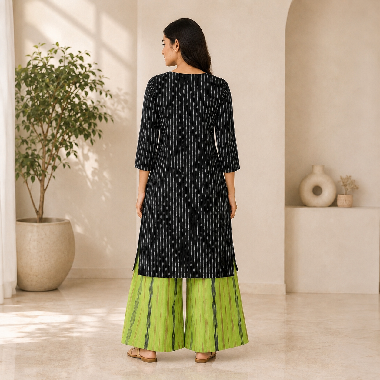 Black Ikkath Kurta & Palazzo Set