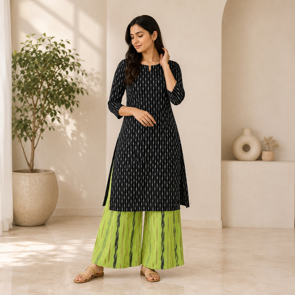 Black Ikkath Kurta & Palazzo Set