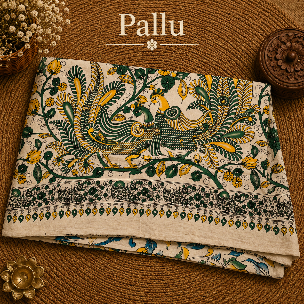 Cream Kalamkari Cotton Saree