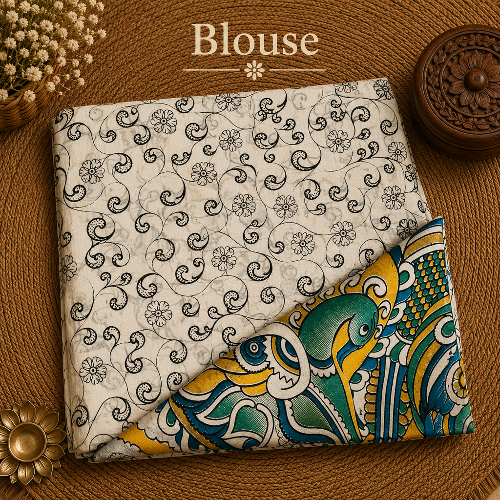 Cream Kalamkari Cotton Saree