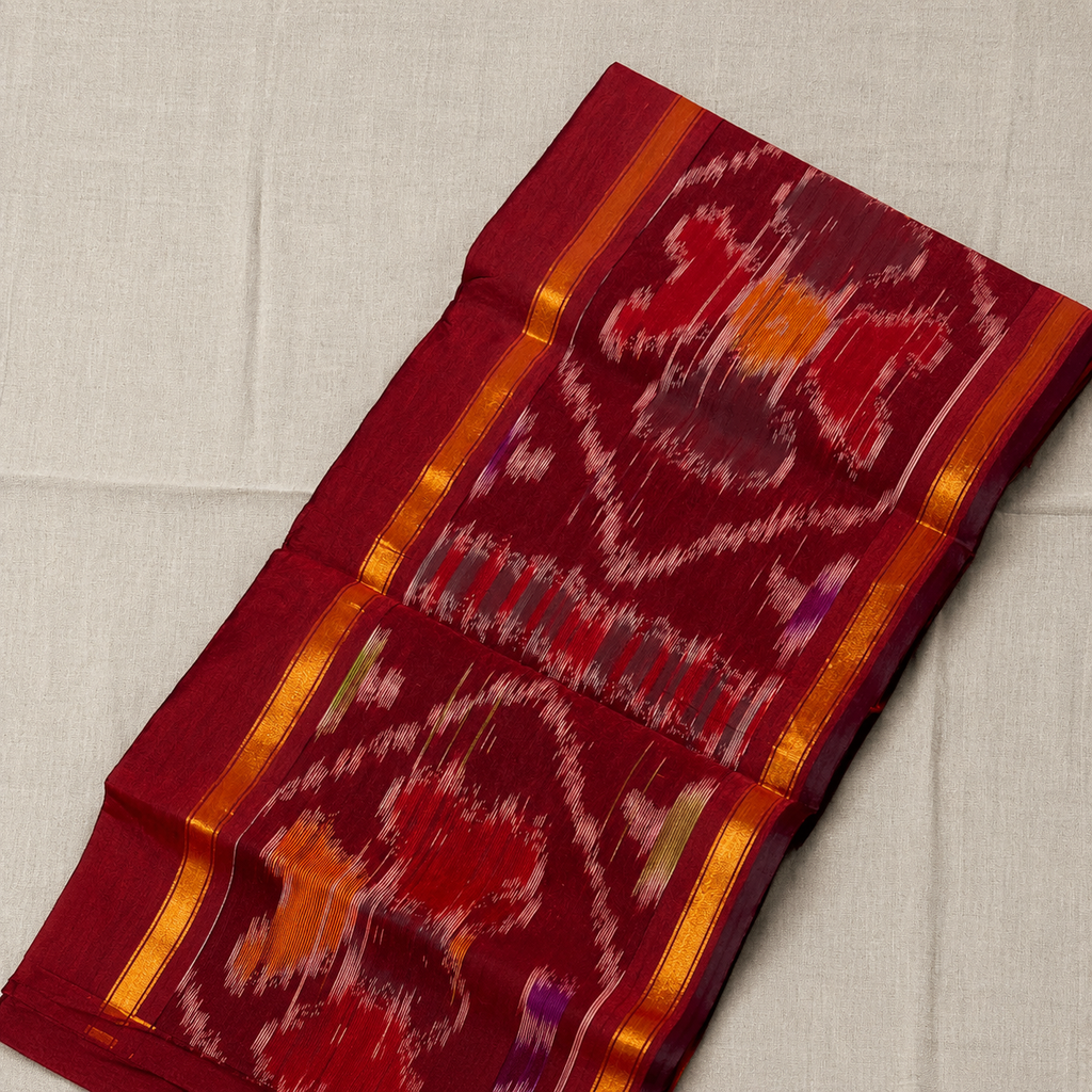 Ikkath SICO Pattu Dress Material – Maroon & Beige