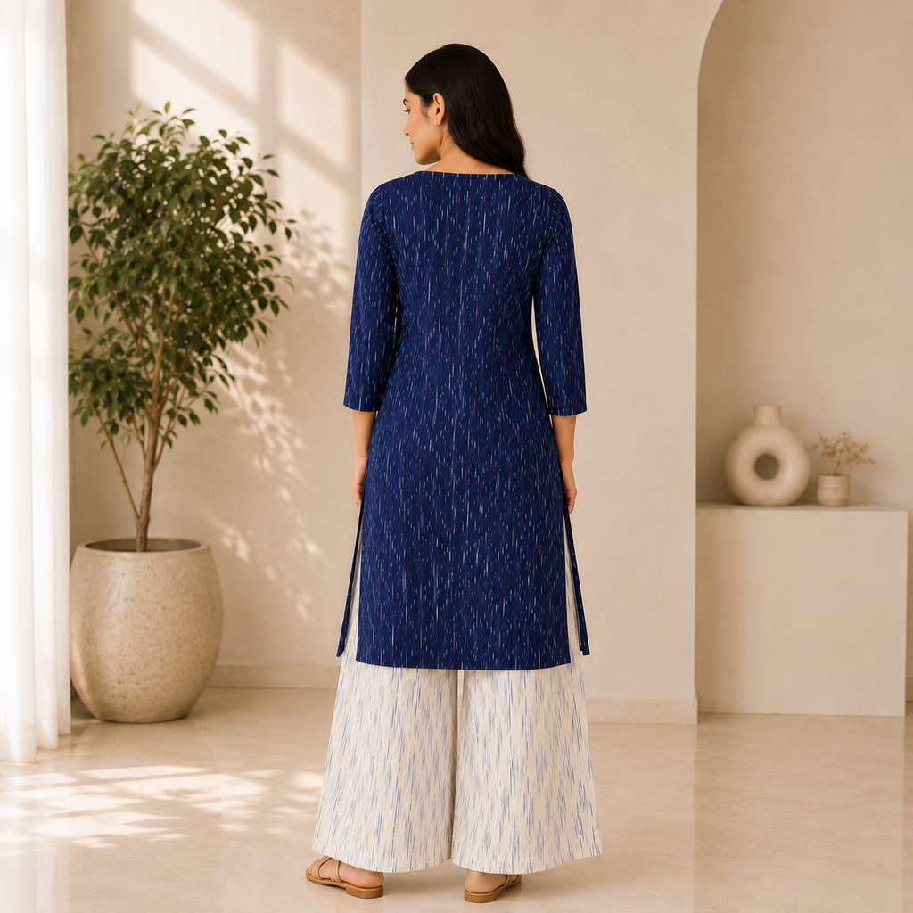 Indigo Blue Ikat Kurta & Palazzo Set