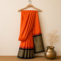 Orange & Black Semi Gadwal Silk Saree