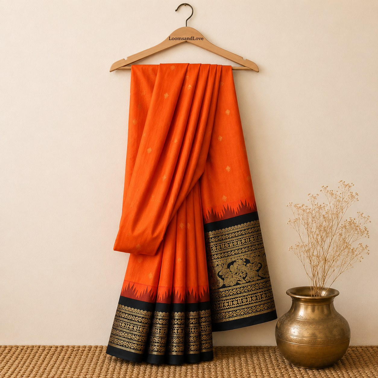 Orange & Black Semi Gadwal Silk Saree