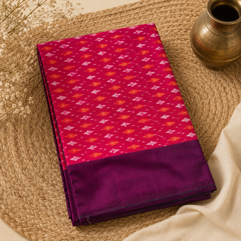 Dual Tone Pink Single Ikat Mercerised Cotton Saree
