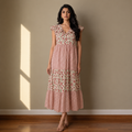 V- Neck Cream and Pink Floral Maxi