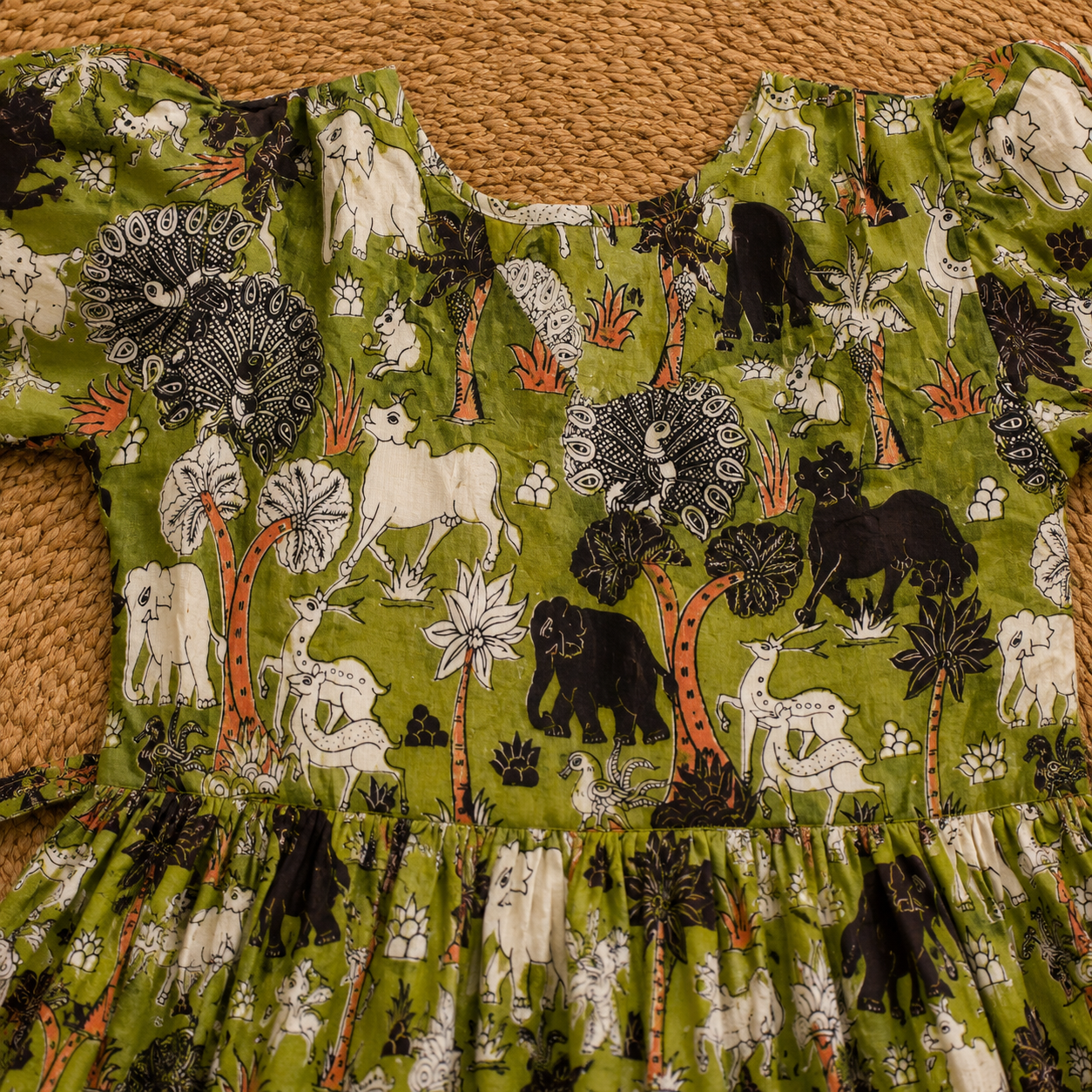 Lime Green Kalamkari Frill Frock