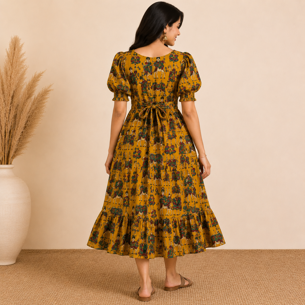 Yellow Kalamkari Frill Frock