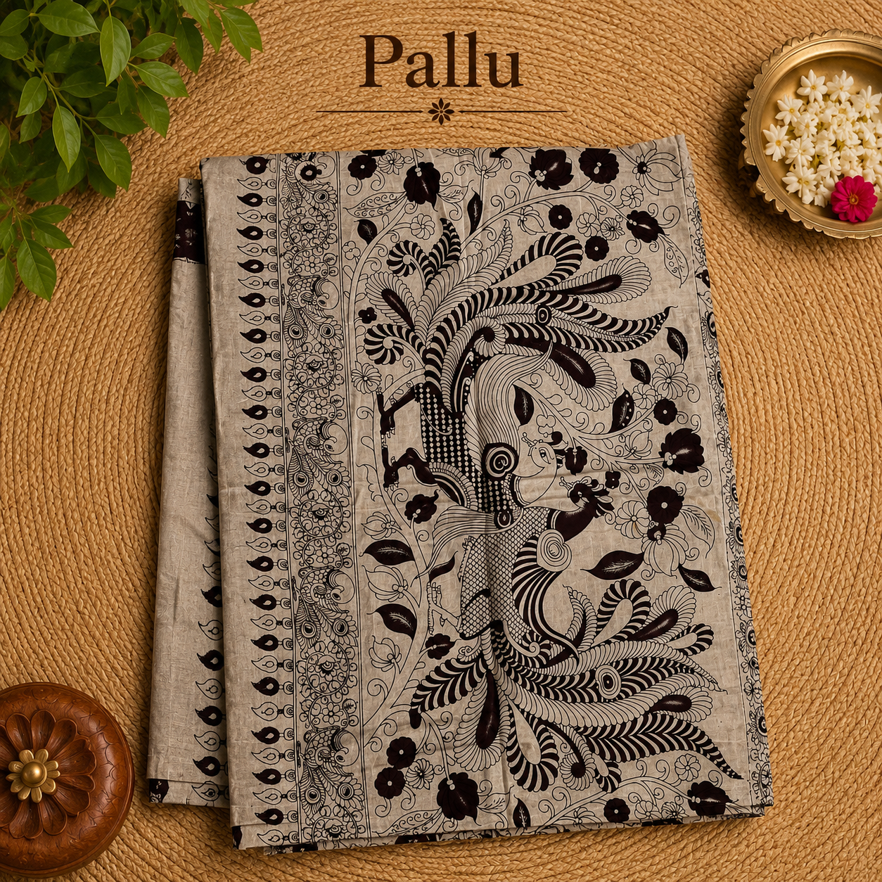Coffee Brown Kalamkari Cotton Saree