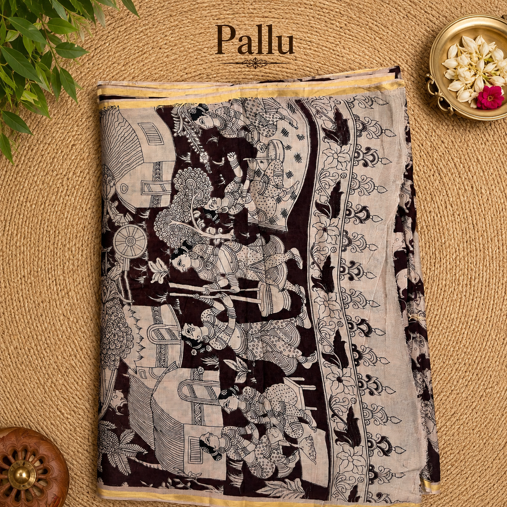 Brown Kalamkari Kota Cotton Saree