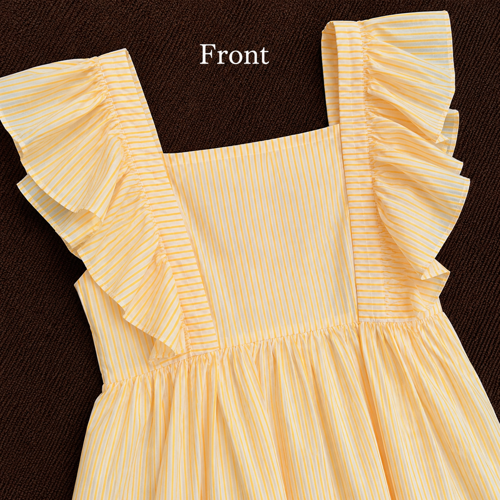 Yellow Striped Cotton Midi Dress