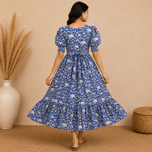 Blue Kalamkari Frill Frock