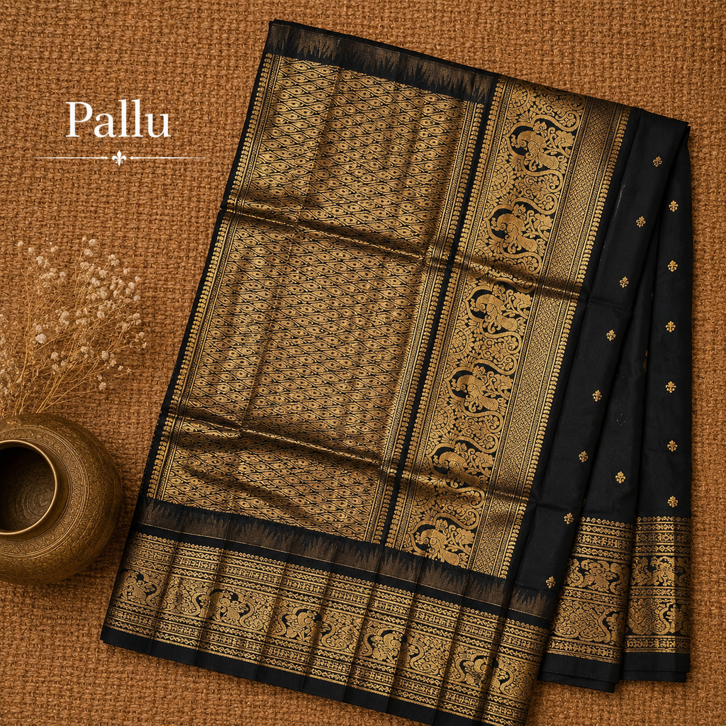 Orange & Black Semi Gadwal Silk Saree