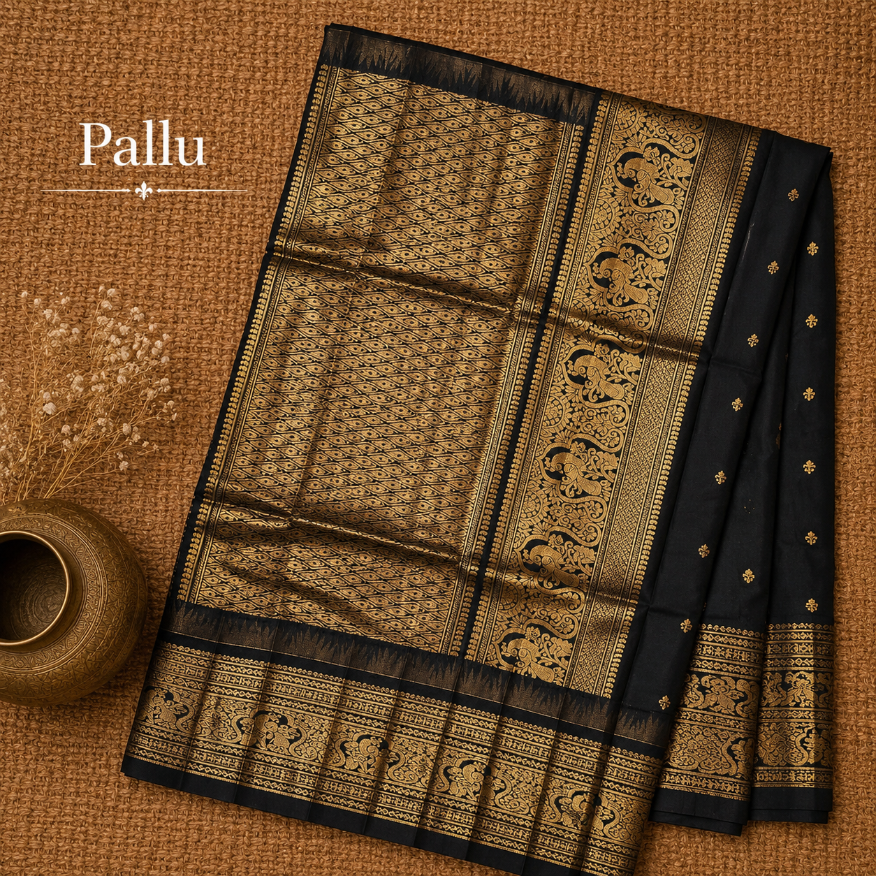 Orange & Black Semi Gadwal Silk Saree