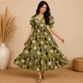 Lime Green Kalamkari Frill Frock
